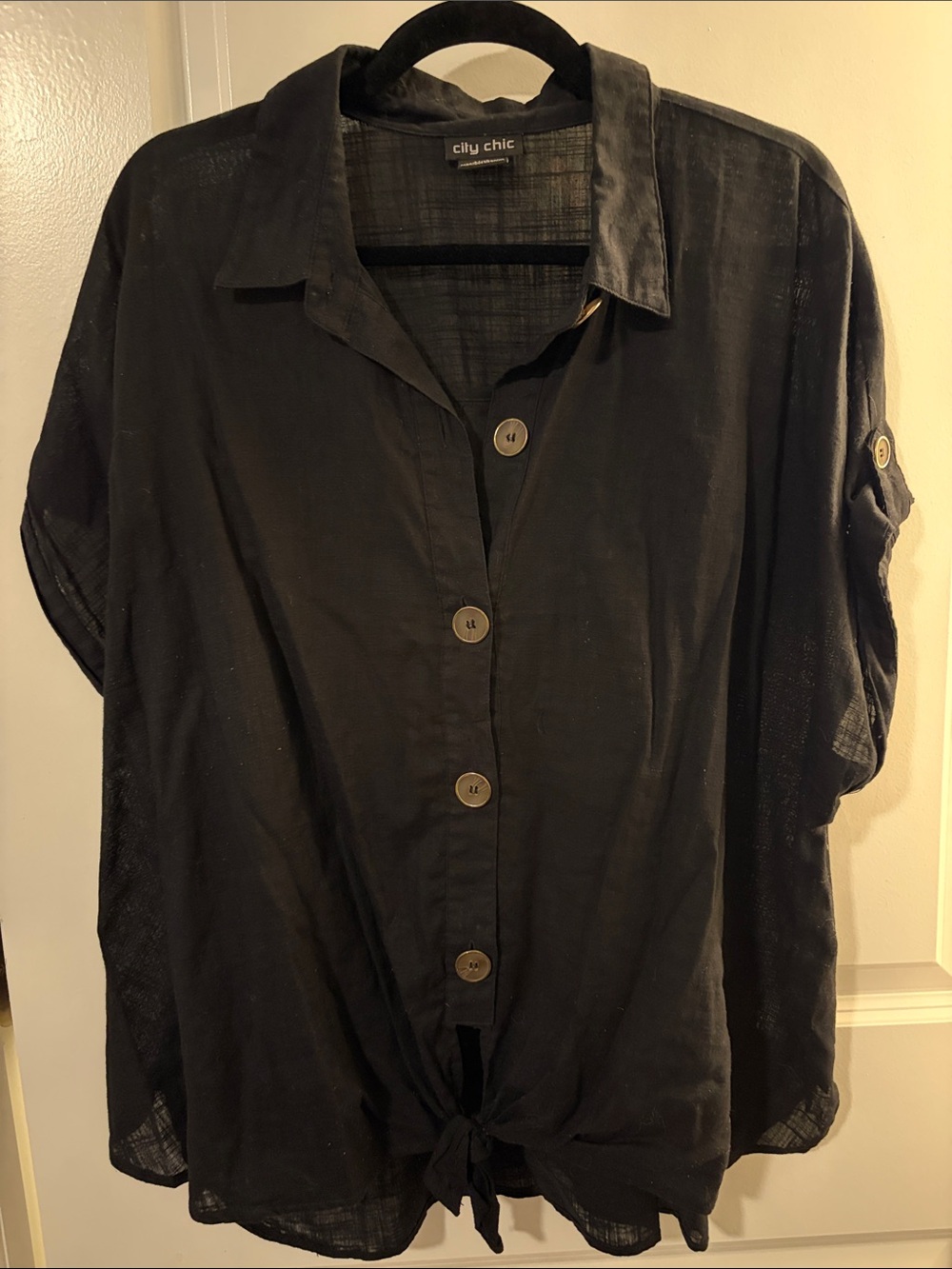 City Chic Black Button-Down Tie Front Shirt